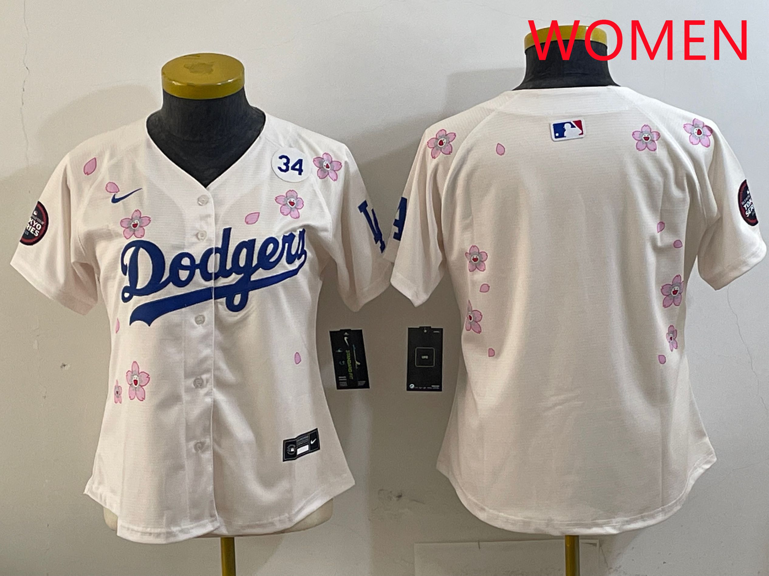 Women Los Angeles Dodgers Blank Cream Sakura Edition 2025 Nike MLB Jersey style 5->women mlb jersey->Women Jersey